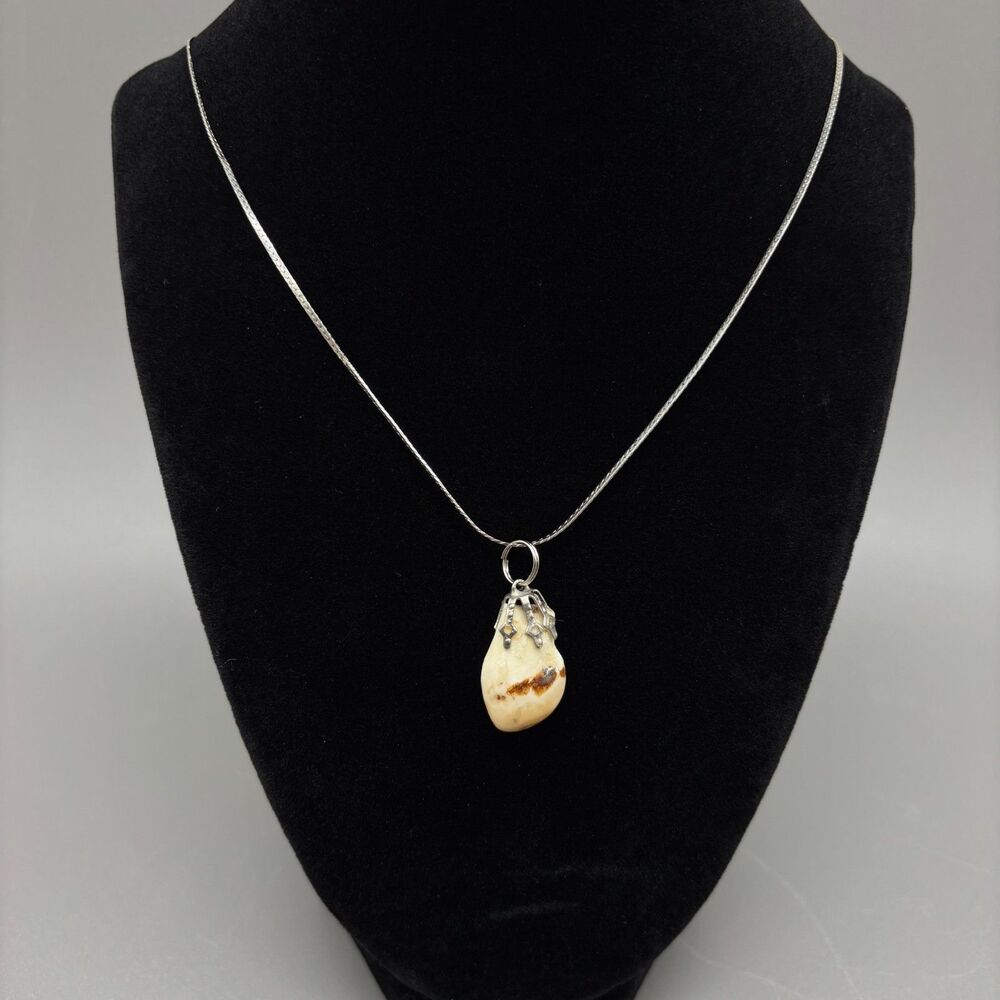 Deer Tooth Pendant Necklace Rustic Hunting Jewelry Taxidermy Silver Tone Chain